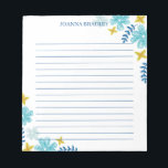 Blue Yellow Tropical Flowers - Lined Notepad<br><div class="desc">Floral notepad with flowers and leaves in blue and yellow and turquoise. The notepad is lined. Add your name in blue.</div>