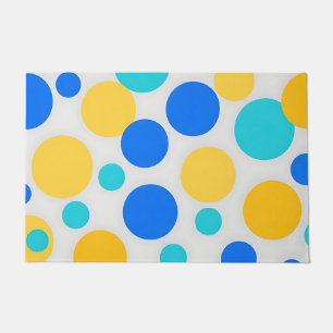 Blue Yellow Turquoise Polka Dots Doormat