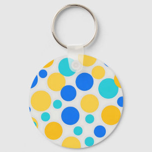 Blue Yellow Turquoise Polka Dots Key Ring