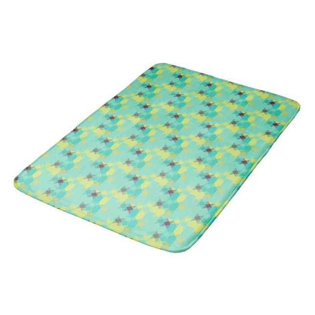 blue yellow turquoise yellow and aqua  bath mat (Angled)