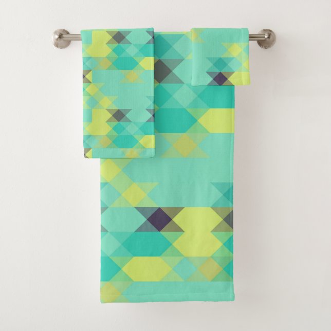 blue yellow turquoise yellow and aqua  bath towel set (Insitu)