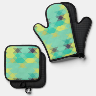 blue yellow turquoise yellow and aqua  oven mitt & pot holder set