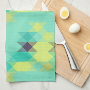 blue yellow turquoise yellow and aqua tea towel
