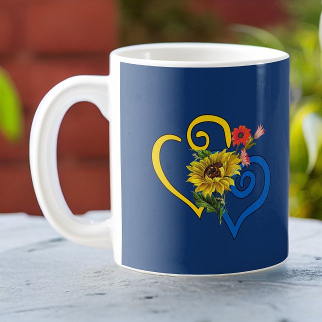 Blue Yellow Twisted Heart with Sunflower on Navy Coffee Mug (Creator Uploaded)