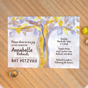 Blue, Yellow Twisted Tree Bat Mitzvah Invitation