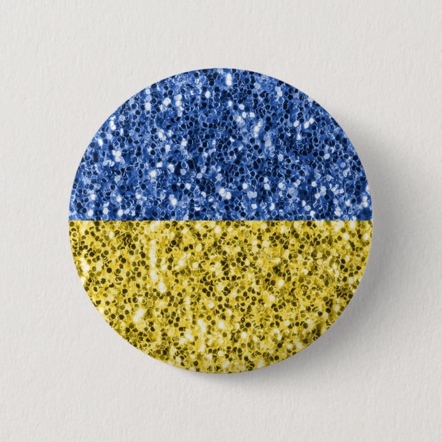 Blue yellow Ukraine flag glitter faux sparkles 6 Cm Round Badge (Front)