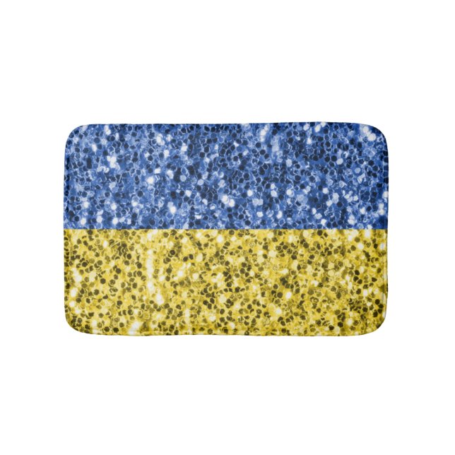 Blue yellow Ukraine flag glitter faux sparkles Bath Mat (Front)