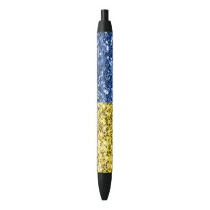 Blue yellow Ukraine flag glitter faux sparkles Black Ink Pen