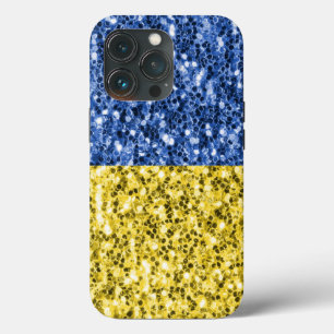 Blue yellow Ukraine flag glitter faux sparkles iPhone 13 Pro Case