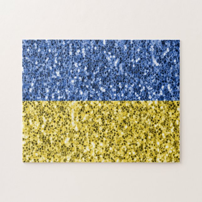 Blue yellow Ukraine flag glitter faux sparkles Jigsaw Puzzle (Horizontal)
