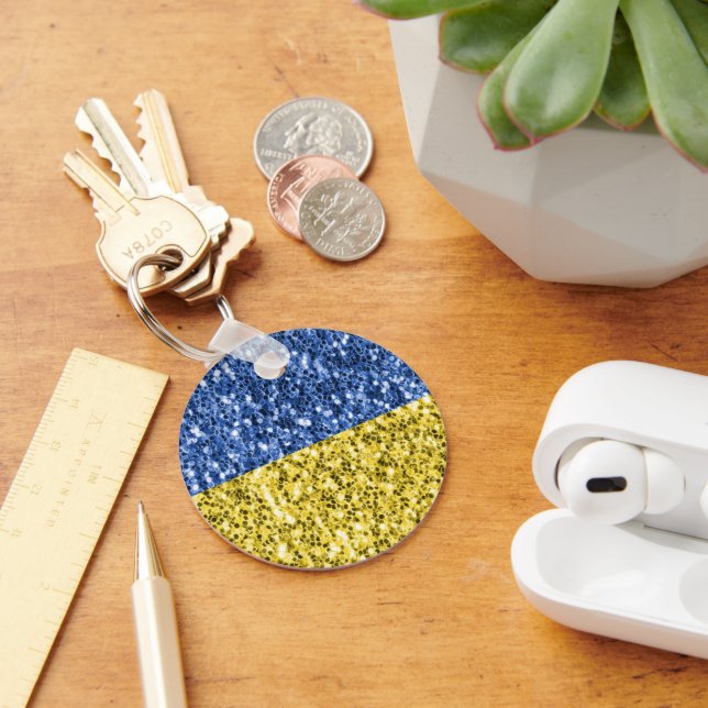 Blue yellow Ukraine flag glitter faux sparkles Key Ring (Desk)