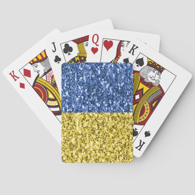 Blue yellow Ukraine flag glitter faux sparkles Playing Cards (Back)