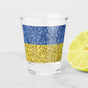 Blue yellow Ukraine flag glitter faux sparkles Shot Glass