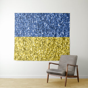 Blue yellow Ukraine flag glitter faux sparkles Tapestry