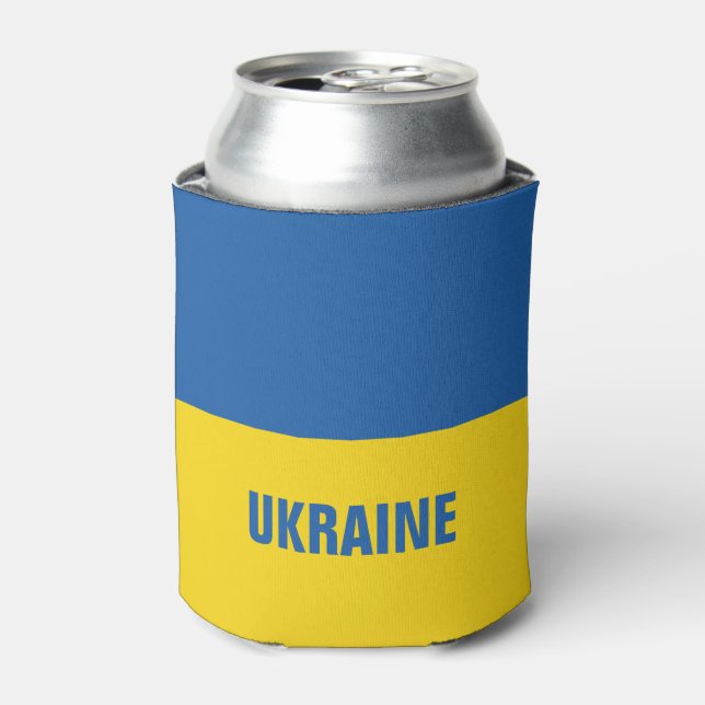 Blue yellow Ukrainian flag of Ukraine can cooler (Can Front)