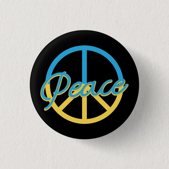 BLUE & YELLOW UKRANIAN PEACE SIGN 3 CM ROUND BADGE (Front)
