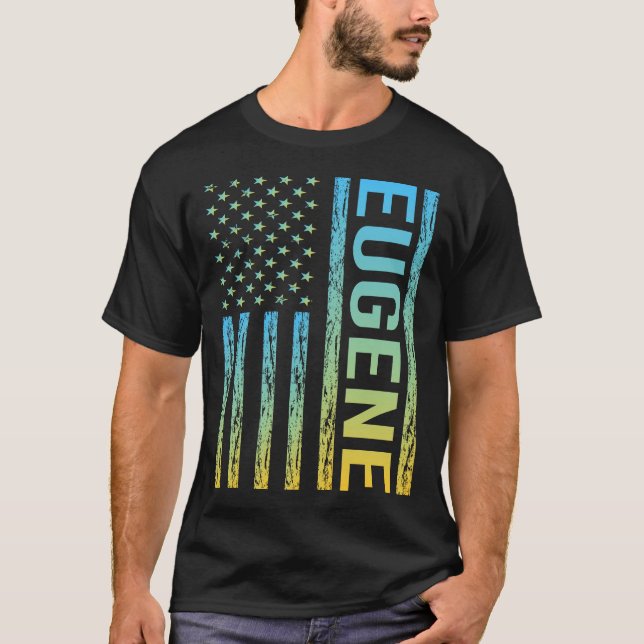 Blue Yellow USA Flag - Eugene T-Shirt (Front)