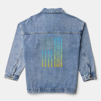 Blue Yellow USA Flag - Firefighter  Denim Jacket
