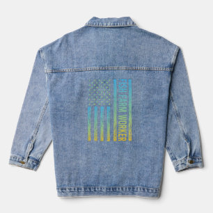 Blue Yellow USA Flag - Fish Farm Worker Denim Jacket
