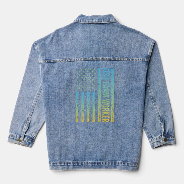 Blue Yellow USA Flag - Fish Farm Worker  Denim Jacket (Back)