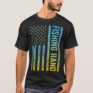 Blue Yellow USA Flag - Fishing Hand T-Shirt