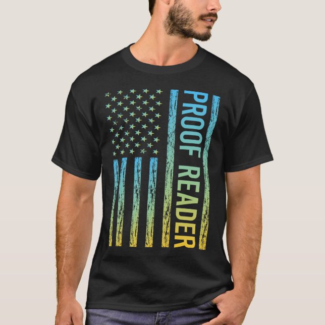 Blue Yellow USA Flag - Proof Reader T-Shirt (Front)
