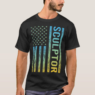 Blue Yellow USA Flag - Sculptor T-Shirt