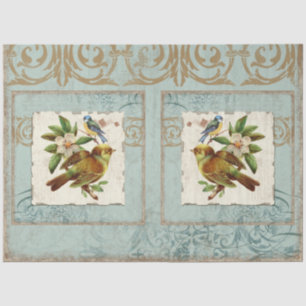 Blue Yellow Vintage Bird French Ephemera Decoupage Tissue Paper