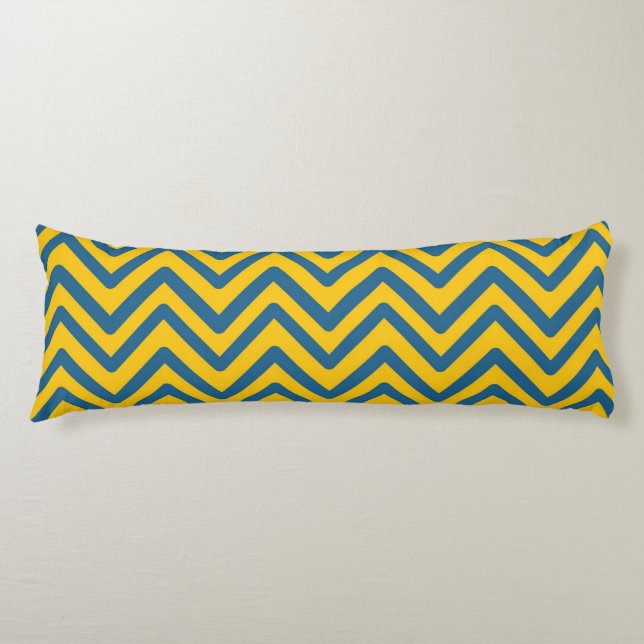 Blue Yellow Vintage Retro Chevron Pattern Body Cushion (Front)