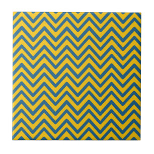 Blue Yellow Vintage Retro Chevron Pattern Ceramic Tile