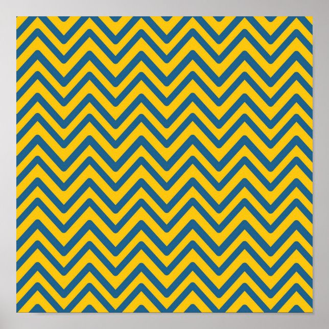Blue Yellow Vintage Retro Chevron Pattern Poster (Front)