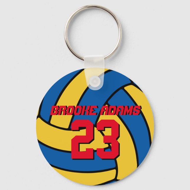 Blue Yellow Volleyball Sports Team Keychain (Front)
