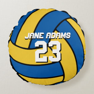 Blue Yellow Volleyball Sports Team Round Pillow