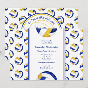 blue yellow volleyball team girls' birthday party invitation
