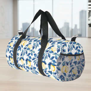 Blue Yellow Watercolor Lemon Duffle Bag