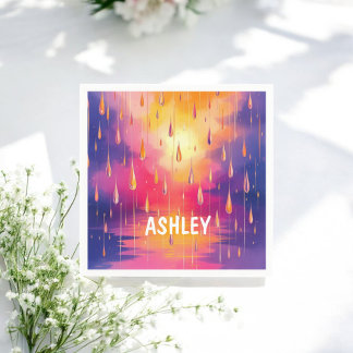 Blue Yellow Watercolor Raindrops Colourful Napkin