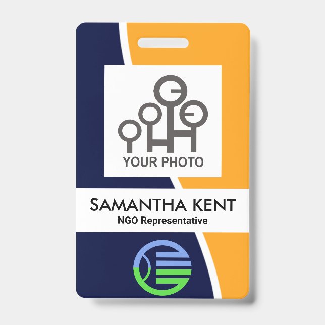 Blue Yellow Wave Photo Template Staff ID Badge (Front)