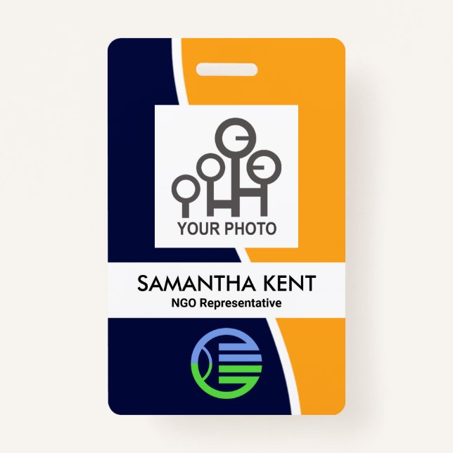 Blue Yellow Wave Photo Template Staff ID ID Badge (Front)