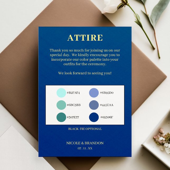 Blue & Yellow Wedding Attire Colour Palette Enclosure Card (Blue & Yellow Wedding Attire Color Palette Enclosure Card)