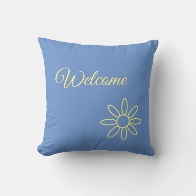 blue & yellow, welcome, pretty, unique, your text cushion (Front)
