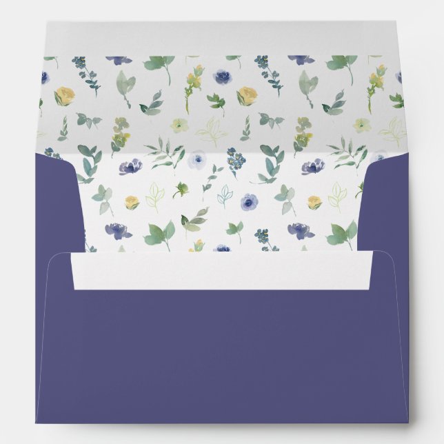 Blue Yellow Whimsical Flower Boho Wedding Envelope (Back (Bottom))