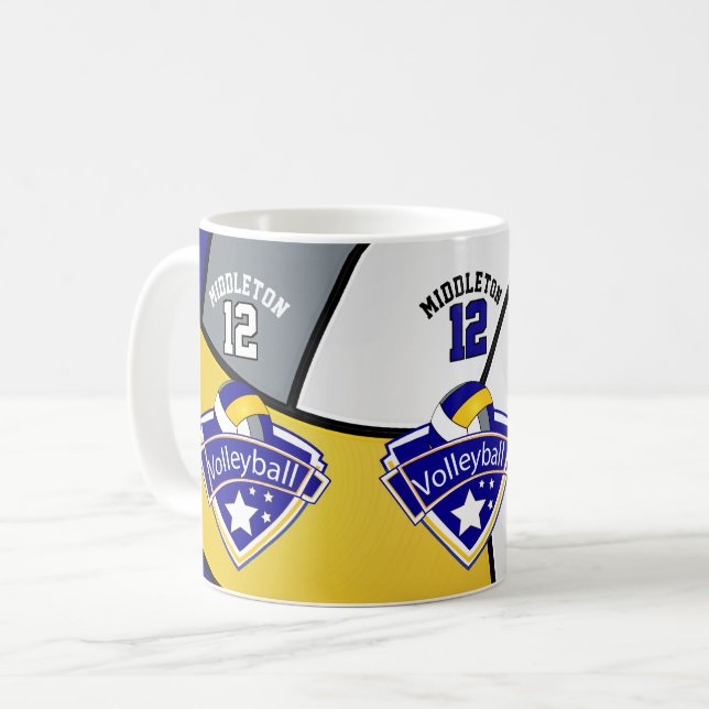Blue, Yellow, White and Grey Volleyball  Coffee Mug (Front Left)