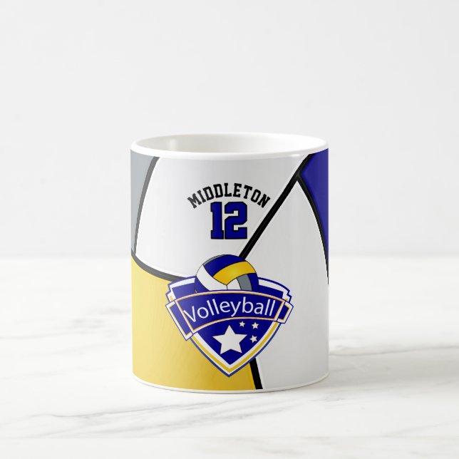 Blue, Yellow, White and Grey Volleyball Design Coffee Mug (Center)
