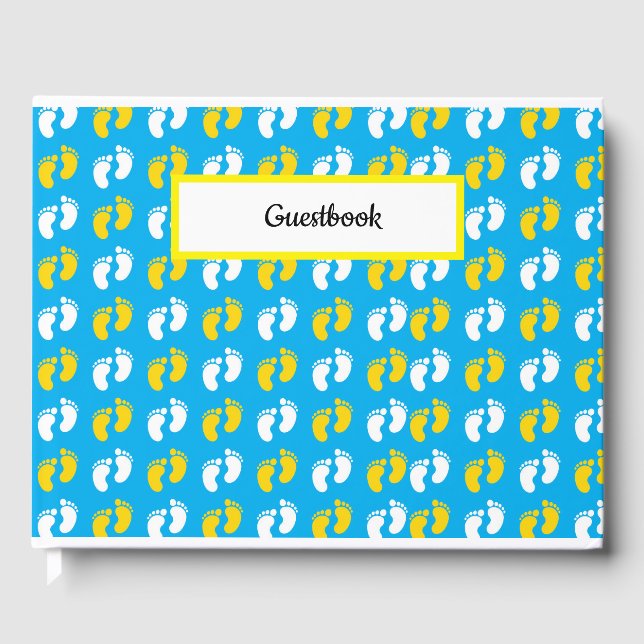 BLUE YELLOW WHITE BABY FEET GUEST BOOK (Front)