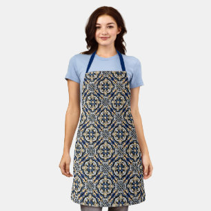 Blue Yellow White Black Azuleju Spanish Moroccan Apron