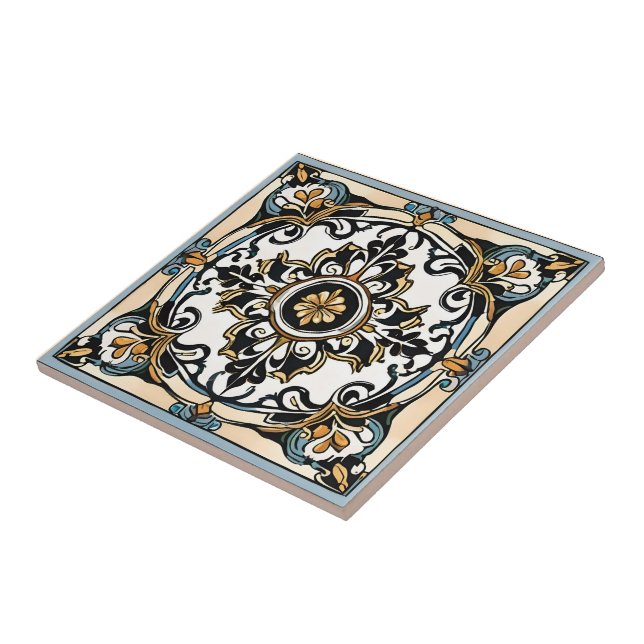 Blue Yellow White Black Azuleju Spanish Moroccan Ceramic Tile (Side)