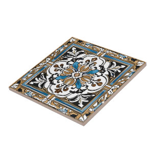 Blue Yellow White Black Azuleju Spanish Moroccan Ceramic Tile