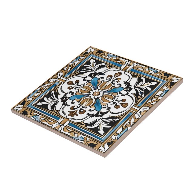 Blue Yellow White Black Azuleju Spanish Moroccan Ceramic Tile (Side)