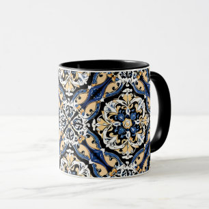 Blue Yellow White Black Azuleju Spanish Moroccan Mug