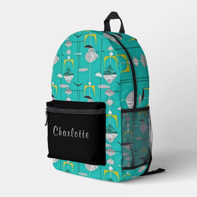 Blue Yellow White Black Mid Century Modern  Printed Backpack (Back Corner Right)